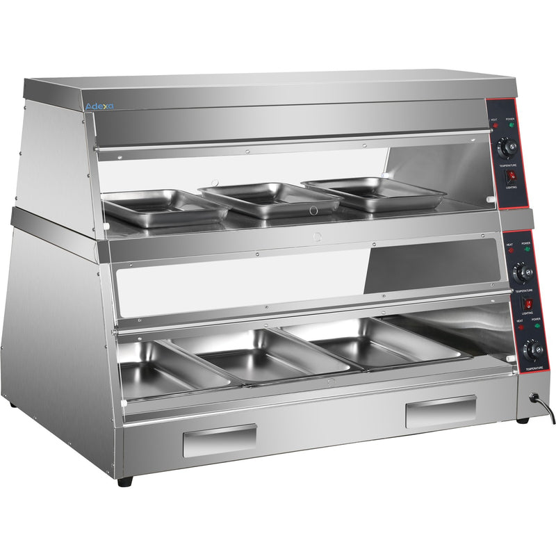 Commercial Two-Tier Heated Showcase Food and Chicken Warmer 1200x760x860mm Countertop Dry Heat and Wet Heat - HW6PB