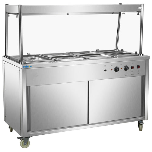 Commercial Mobile Bain Marie Food Service Counter with Hot Cupboard and Heated Gantry - HXHYH4WS