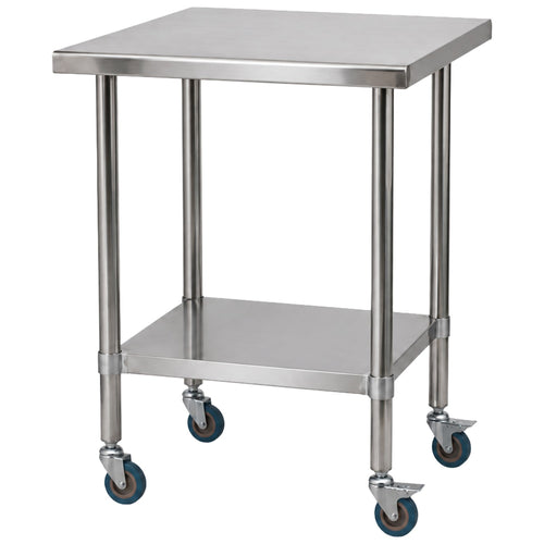 Commercial Stainless Steel Mobile Work Table with Undershelf & Castors 600x600x900mm - JSN306