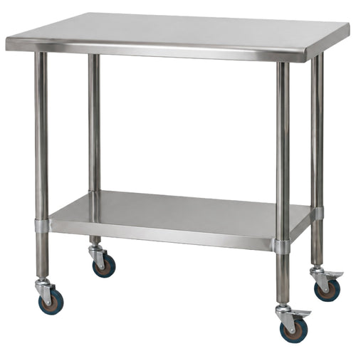 Commercial Stainless Steel Mobile Work Table with Undershelf & Castors 900x600x900mm - JSN308