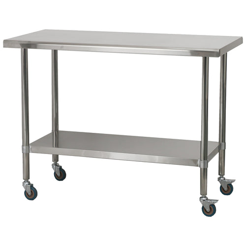 Commercial Stainless Steel Mobile Work Table with Undershelf & Castors 1200x600x900mm - JSN310