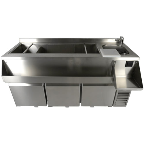 3 Door Counter Fridge with Cocktail Station Top, Ice Bin and Sink 1795×718×955mm - JTA504