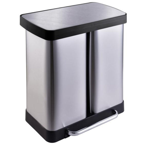 Commercial Pedal Double Waste Bin 2x36 Litres Satin Surface 590x362x616mm - JY9127