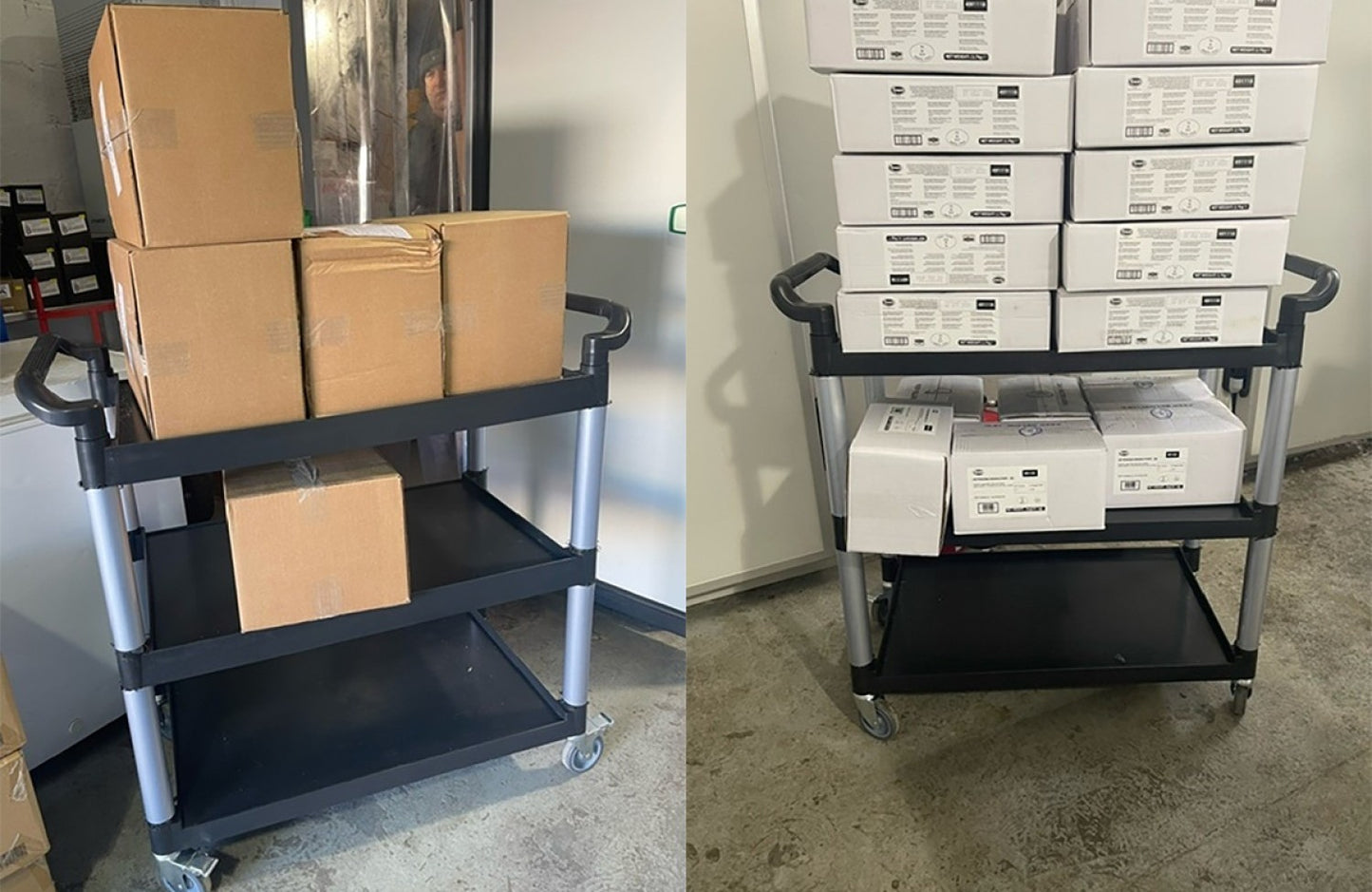 Professional Utility Trolley Multi-purpose 3 tier Black 1070x500x990mm