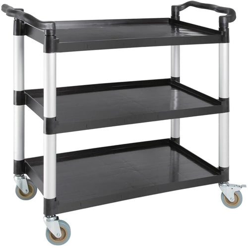 Adexa 3-Tier Utility Trolley 1070x500x990mm Black | Large Commercial Service Cart UK