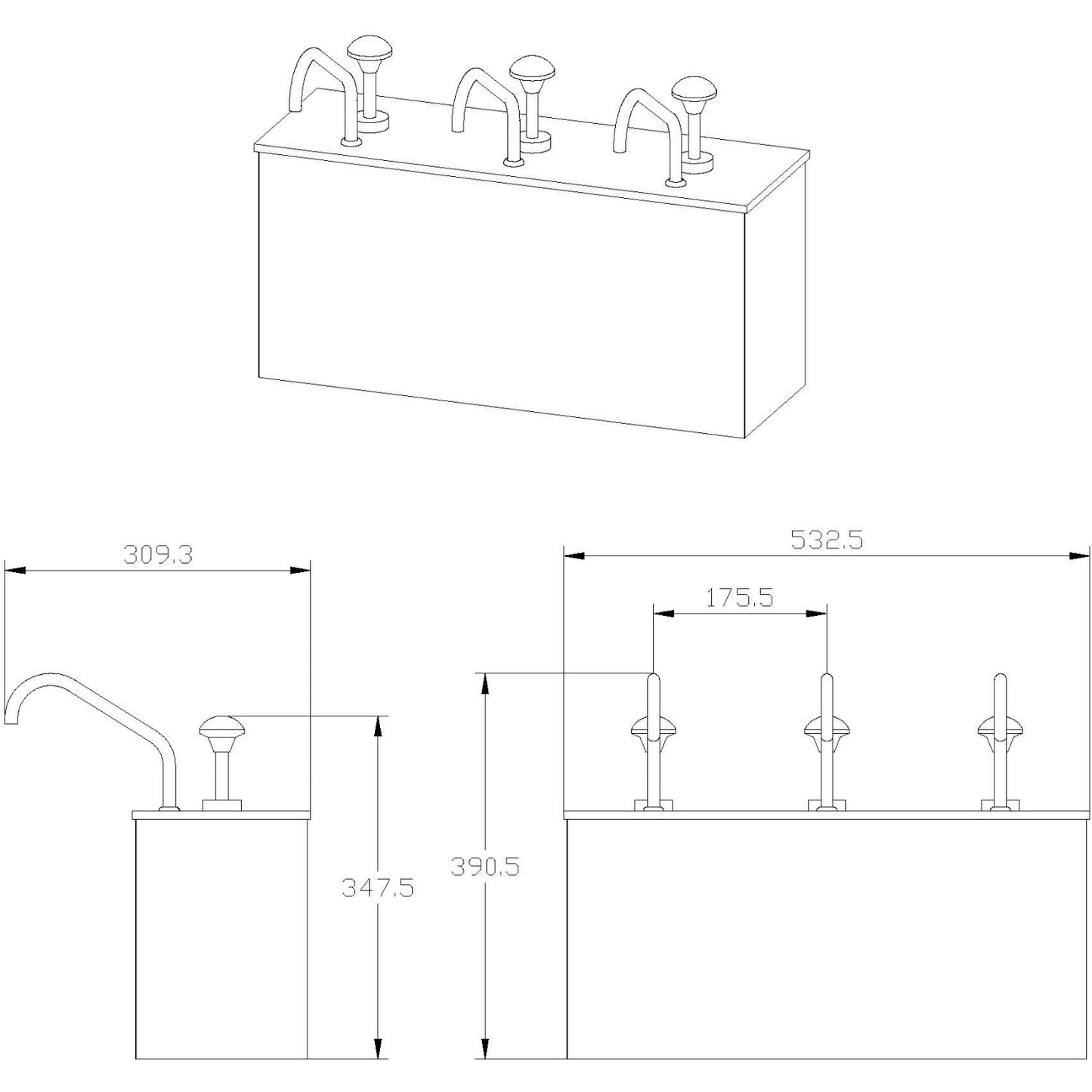 Commercial Condiment/Sauce Dispenser 3 pumps Stainless steel - JZS003