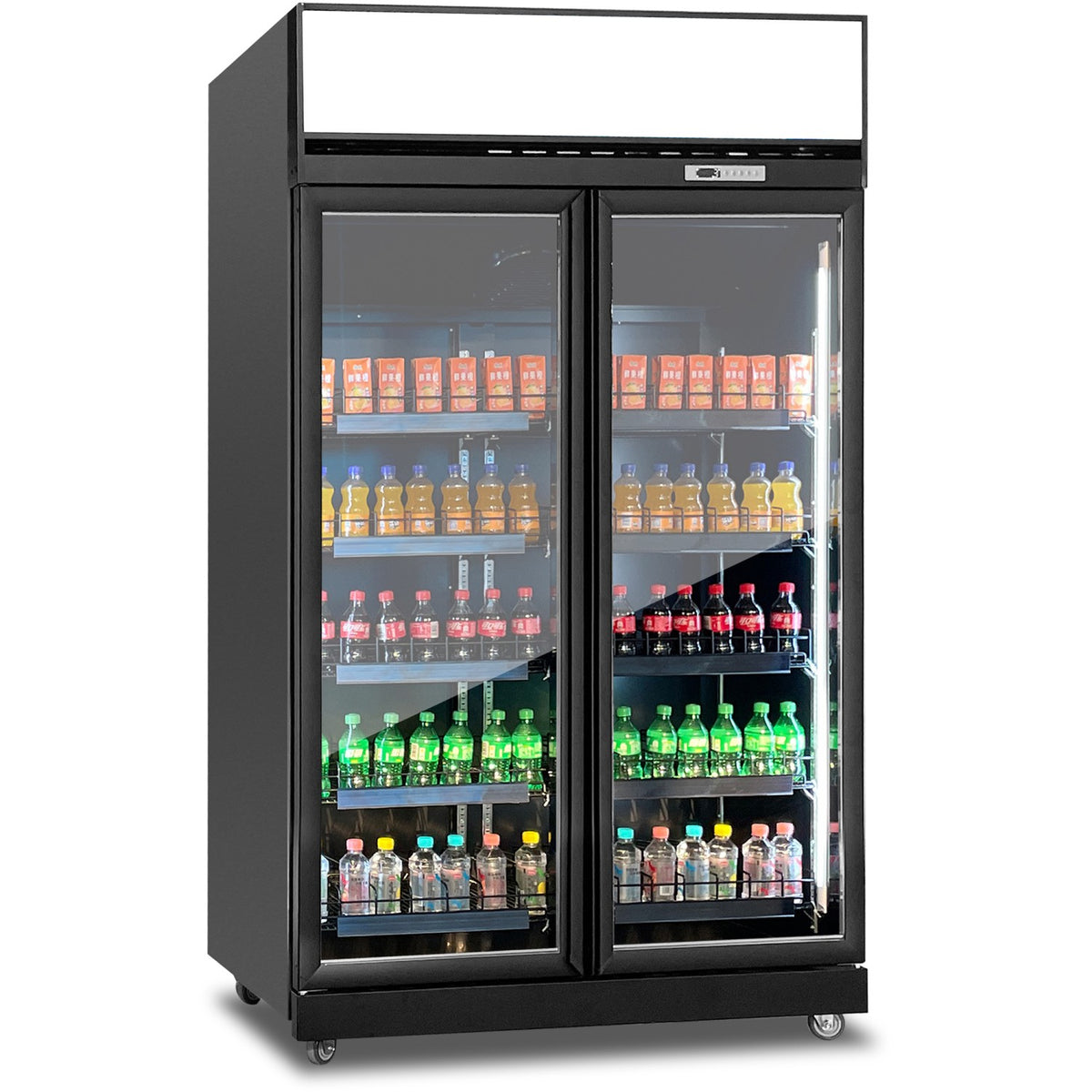 Commercial Display Refrigerator with Double Glass door & Canopy 1000 litres Black - KLG1253