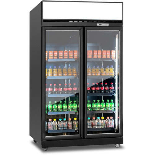 Commercial Display Refrigerator with Double Glass door & Canopy 1000 litres Black - KLG1253