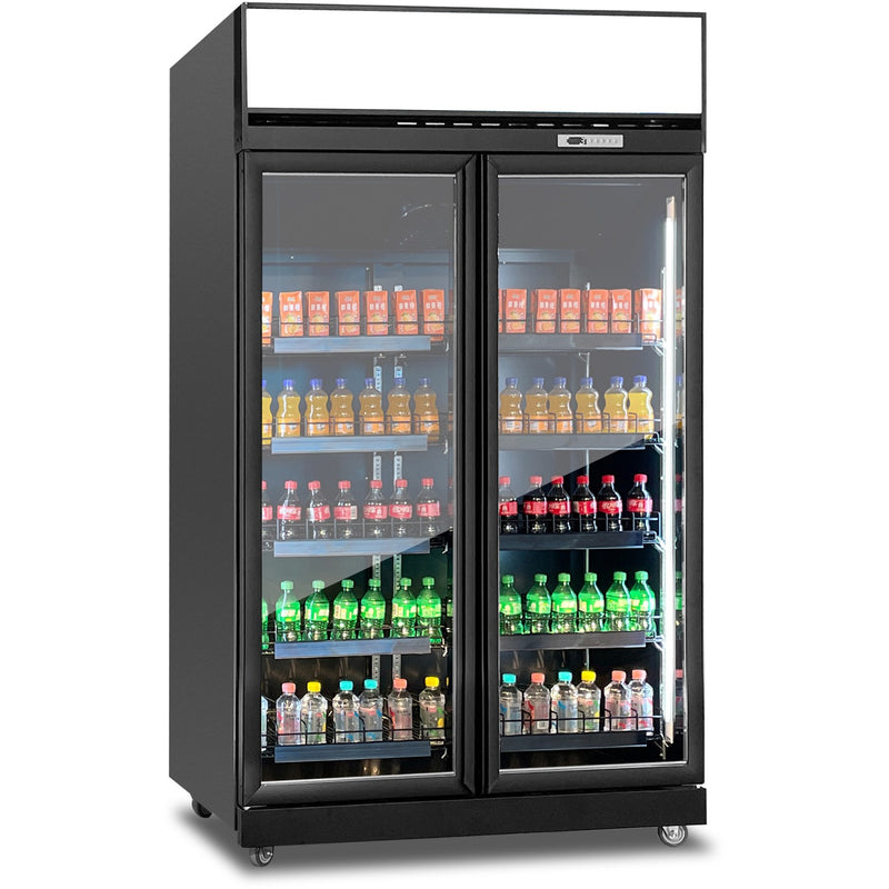Commercial Display Refrigerator with Double Glass door & Canopy 1000 litres Black - KLG1253