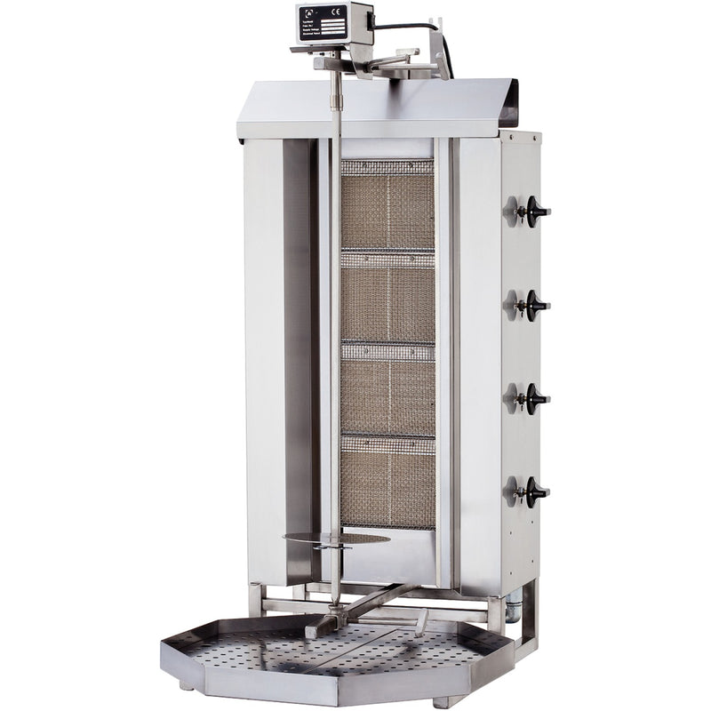 Commercial Gyros/Kebab grill Gas Fixed body Top motor Capacity 60kg 4 burners 12kW - DN221