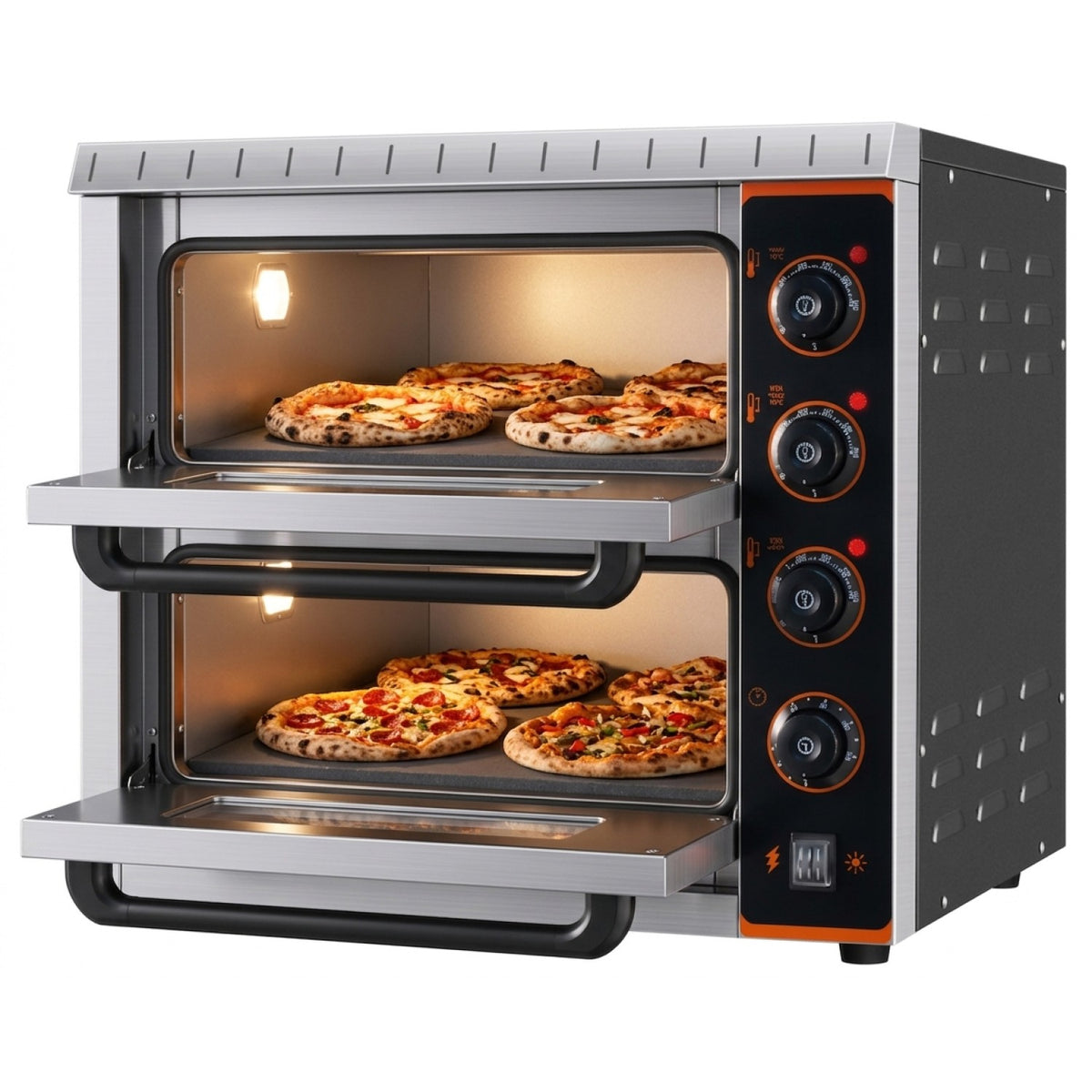 Commercial Double Pizza oven Electric 2 chamber 420x400 Mechanical controls 3kW - KNGEP04