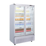 Commercial Upright Display Refrigerator 1035 Litres 2 Glass Doors 5 Shelves Ventilated Cooling 1250x740x2100mm - KOBE202