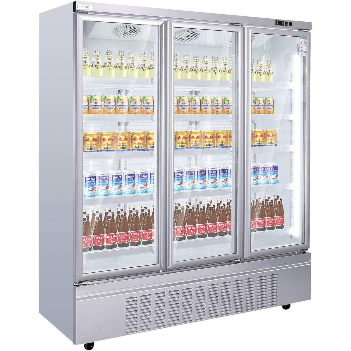 Commercial Upright Display Refrigerator 1575 Litres 3 Glass Doors 5 Shelves Ventilated Cooling 1875x740x2100mm - KOBE204