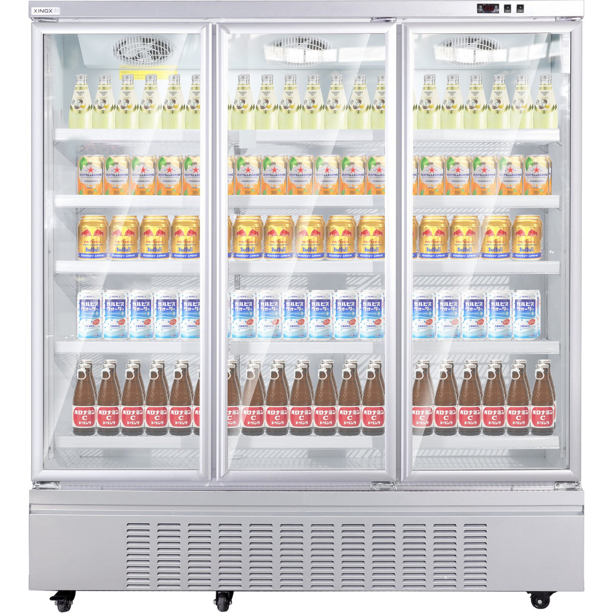 Commercial Upright Display Refrigerator 1575 Litres 3 Glass Doors 5 Shelves Ventilated Cooling 1875x740x2100mm - KOBE204