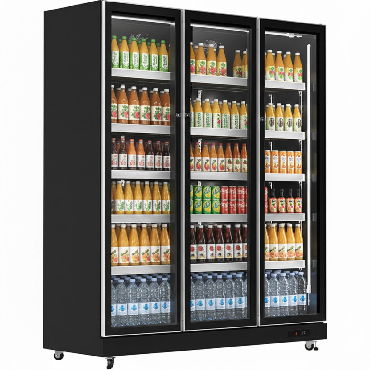 Commercial Upright Display Refrigerator 1050 Litres 3 Glass Doors 5 Shelves Ventilated Cooling 1650x600x1985mm - KOBE208