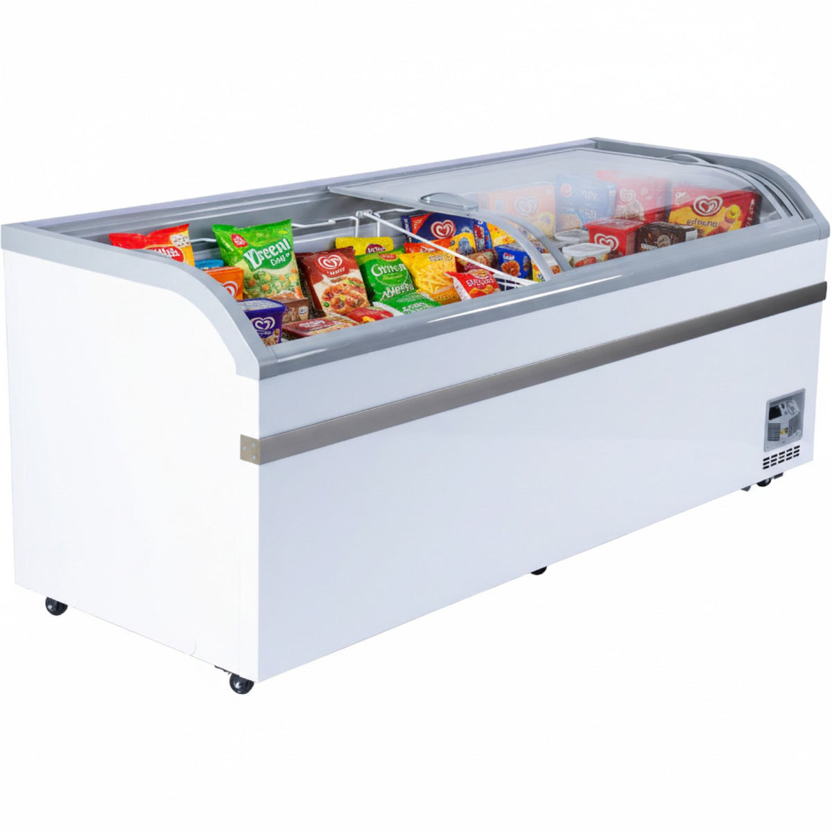 Commercial Horizontal Display Freezer 700 Litres 2 Glass Doors 6 Shelves 2000x757x858mm Ventilated Cooling - KOBE216