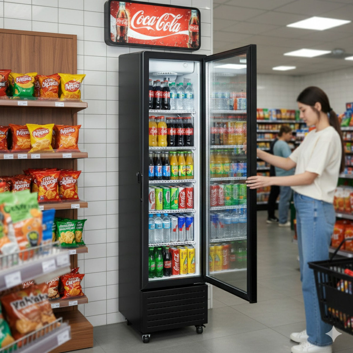 Commercial Upright Display Refrigerator 217 Litres Single Glass Door 5 Shelves Ventilated Cooling 500x580x2013mm - KOBE306