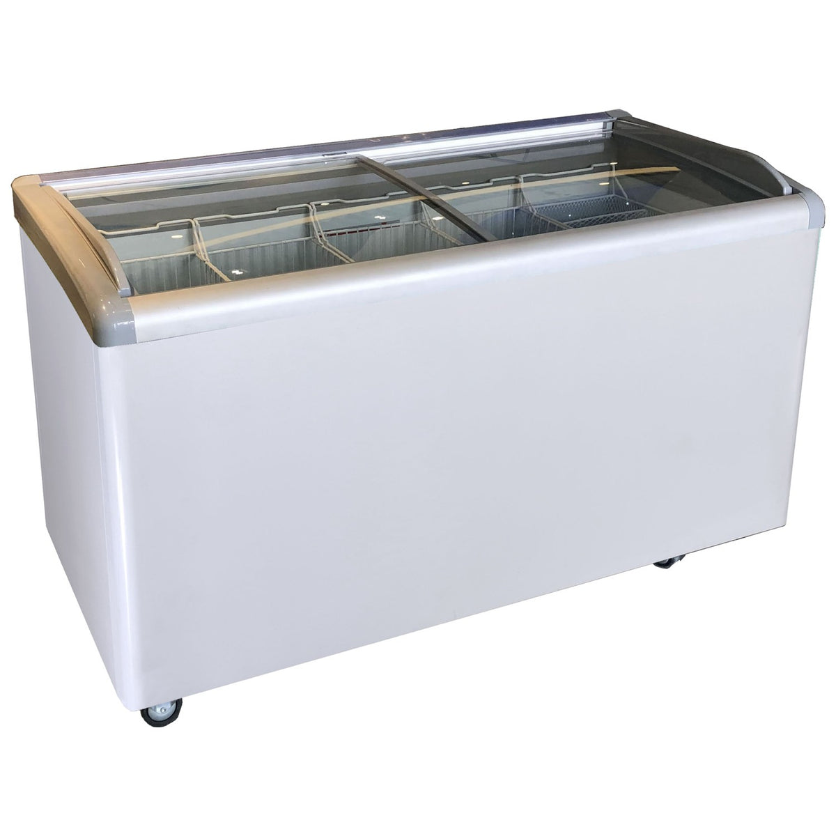 Commercial Horizontal Display Freezer with Baskets 515 Litres 2 Glass Doors Ventilated Cooling 1510x694x900mm - KOBE308