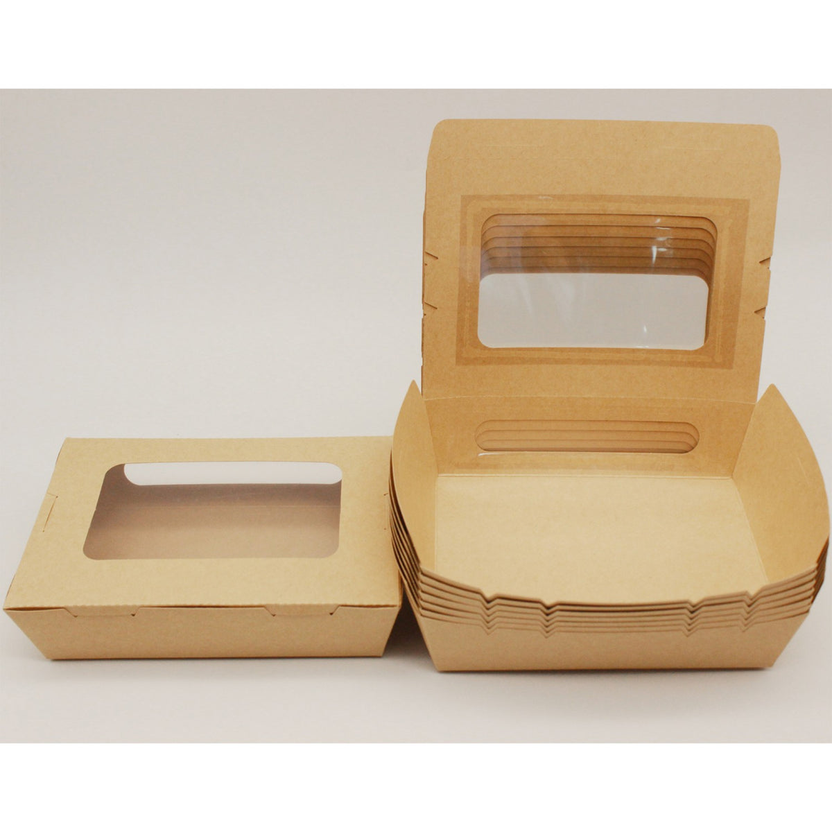 300pcs Kraft Salad Box with window 900ml PE - KSBWINDOW900