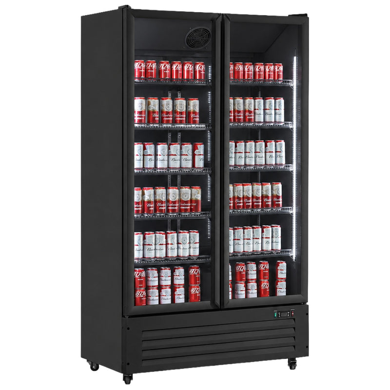 Commercial Upright Display Fridge 750L 2 Glass Doors 0–10°C Black - KXG1120P