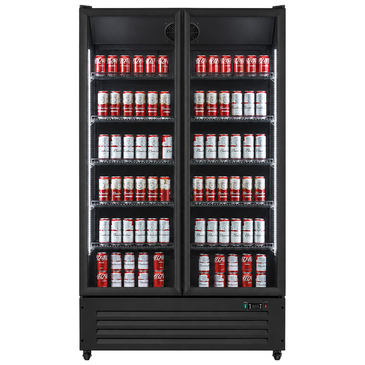 Commercial Upright Display Fridge 750L 2 Glass Doors 0–10°C Black - KXG1120P