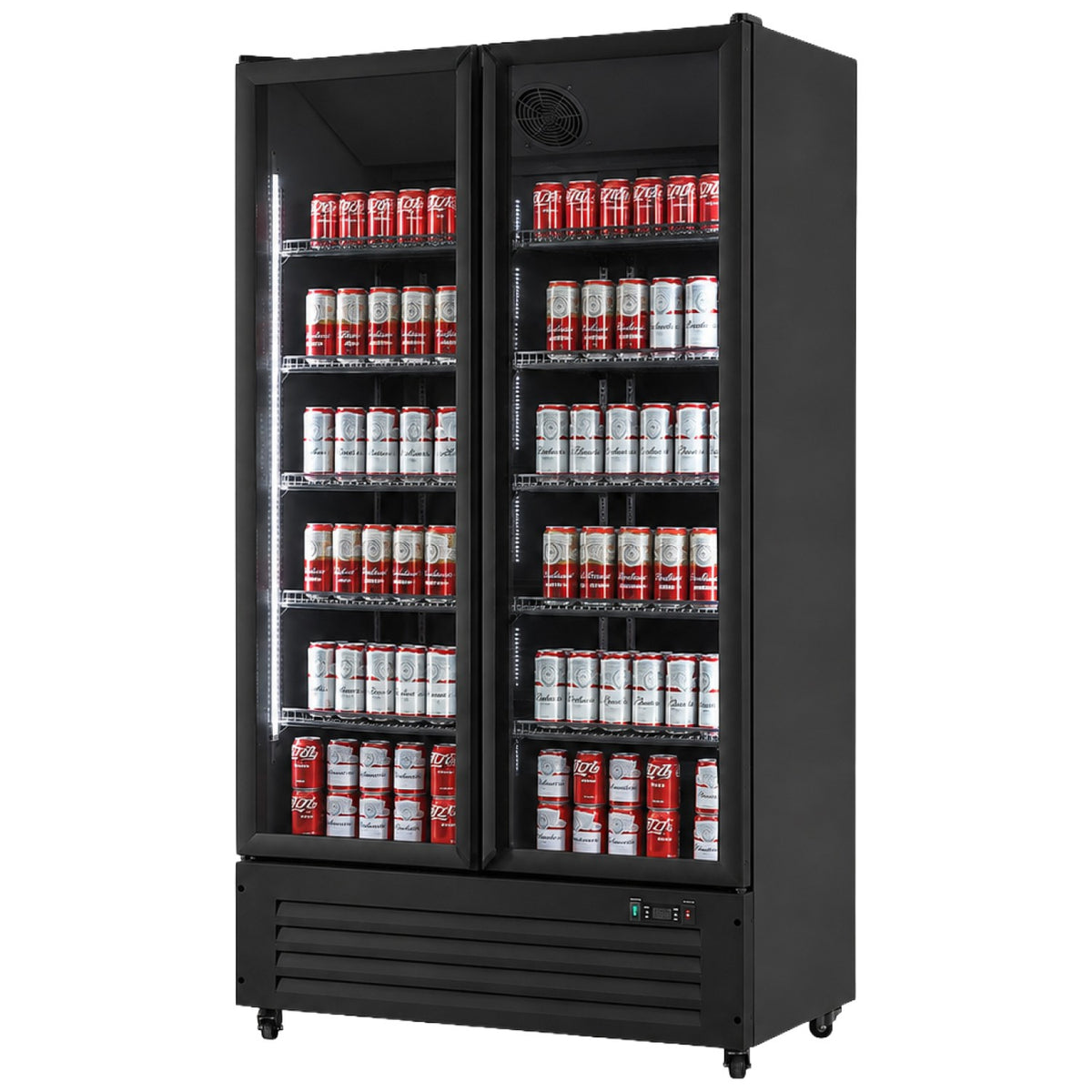 Commercial Upright Display Fridge 750L 2 Glass Doors 0–10°C Black - KXG1120P
