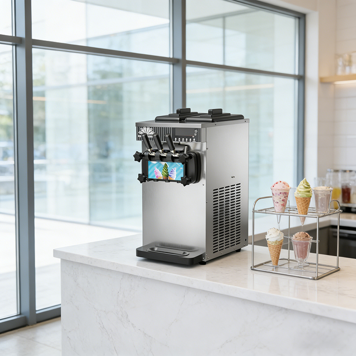 Commercial Countertop Soft Serve Ice Cream Machine 18-20L/H 1300W R290 Twin Flavour - ZBBQL128