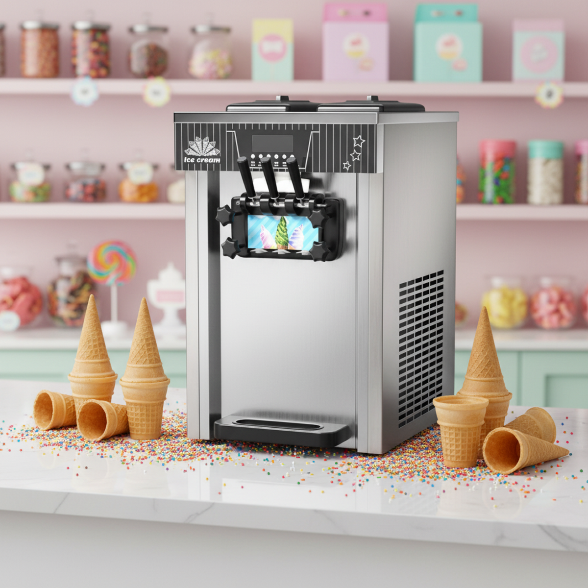 Commercial Upright Soft Serve Ice Cream Machine 18-20L/H 1300W R290 Twin Flavour - ZBBQL168