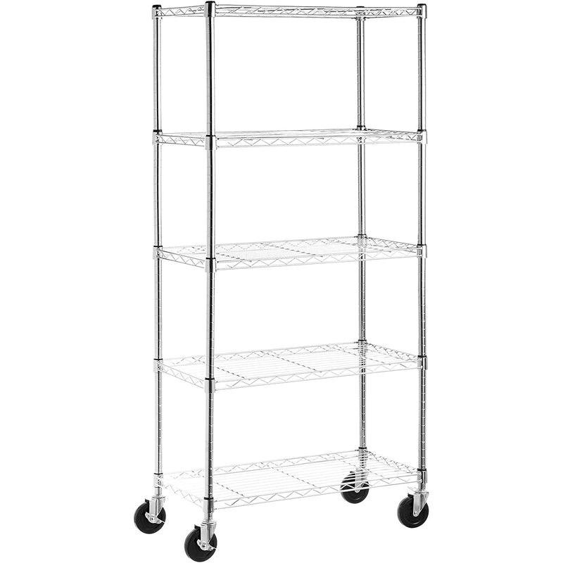 Professional 5 Tier Shelving Unit Chrome Wire with Wheels 600x350x1550mm - LD6035155B5CW