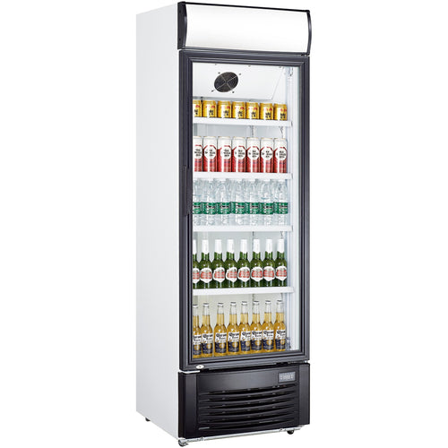 Commercial Bottle cooler Upright 430 litres Fan assisted cooling Hinged glass door Black/White Canopy light - LG430F