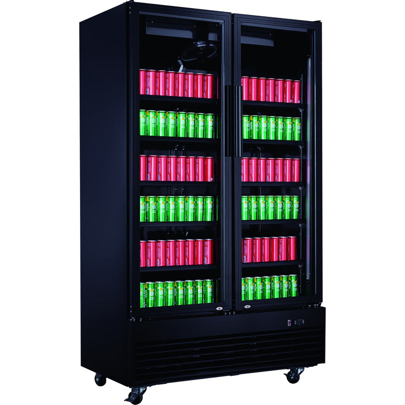 Commercial Bottle cooler Upright 930 litres Ventilated cooling Twin hinged doors Black - LG1000BFPBLACK