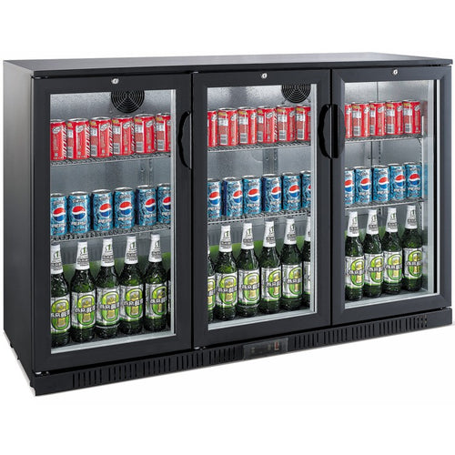 Professional 300L 3 Hinged Glass Door Back Bar Cooler – Black (850mm Height) | BC03PP85