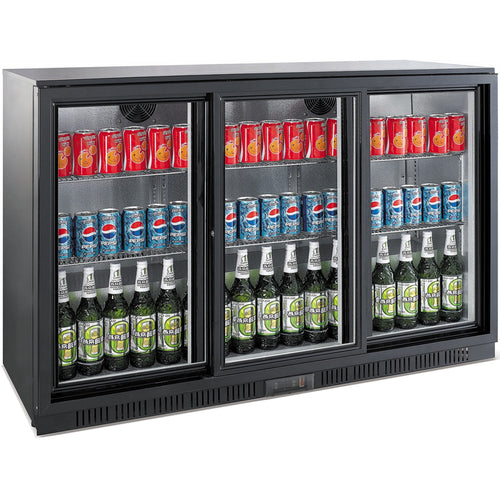 Back bar cooler 3 sliding doors 300 litres Black, height 850mm - BC03PS85