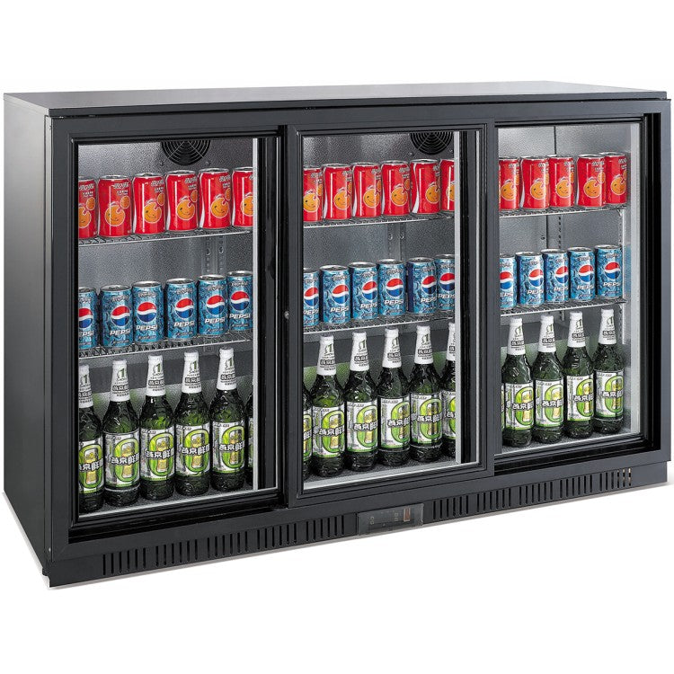 Professional 300L 3 Sliding Glass Door Back Bar Cooler – Black (850mm Height) | BC03PS85
