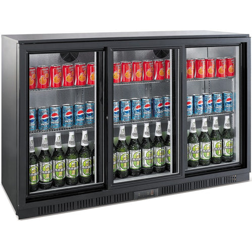 Professional 300L 3 Sliding Glass Door Back Bar Cooler – Black (850mm Height) | BC03PS85