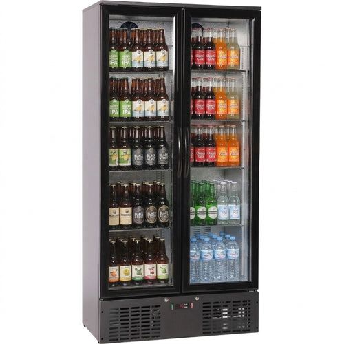 Commercial Bar bottle cooler Upright Twin door 470 litres Black - LG510H