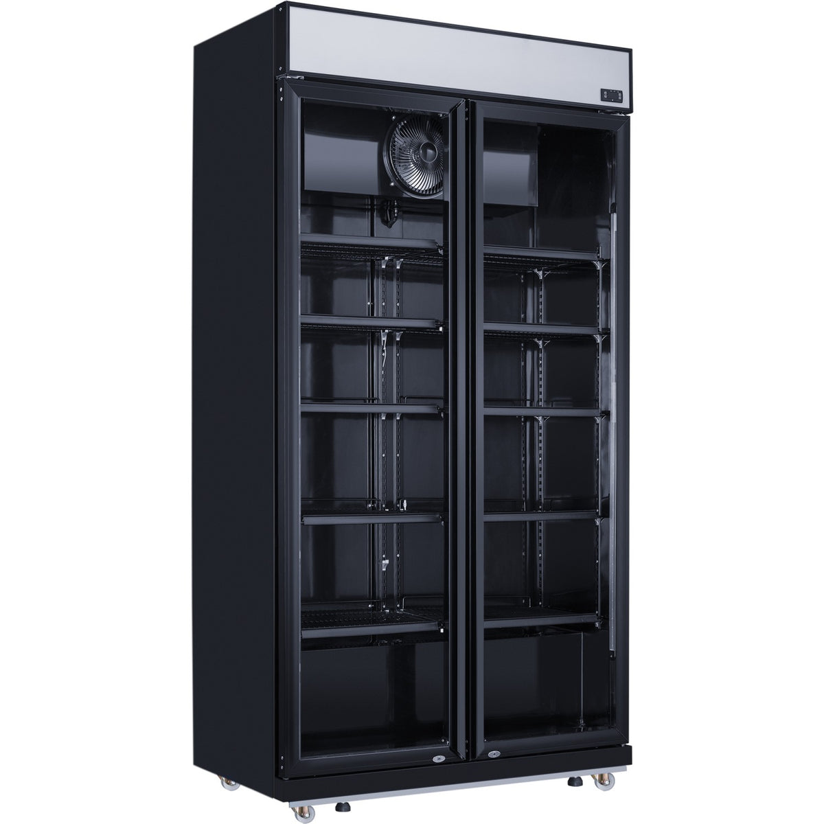 Commercial Bottle cooler Upright 773 litres Fan cooling Twin hinged doors Black Canopy Light - LG805BBLACK