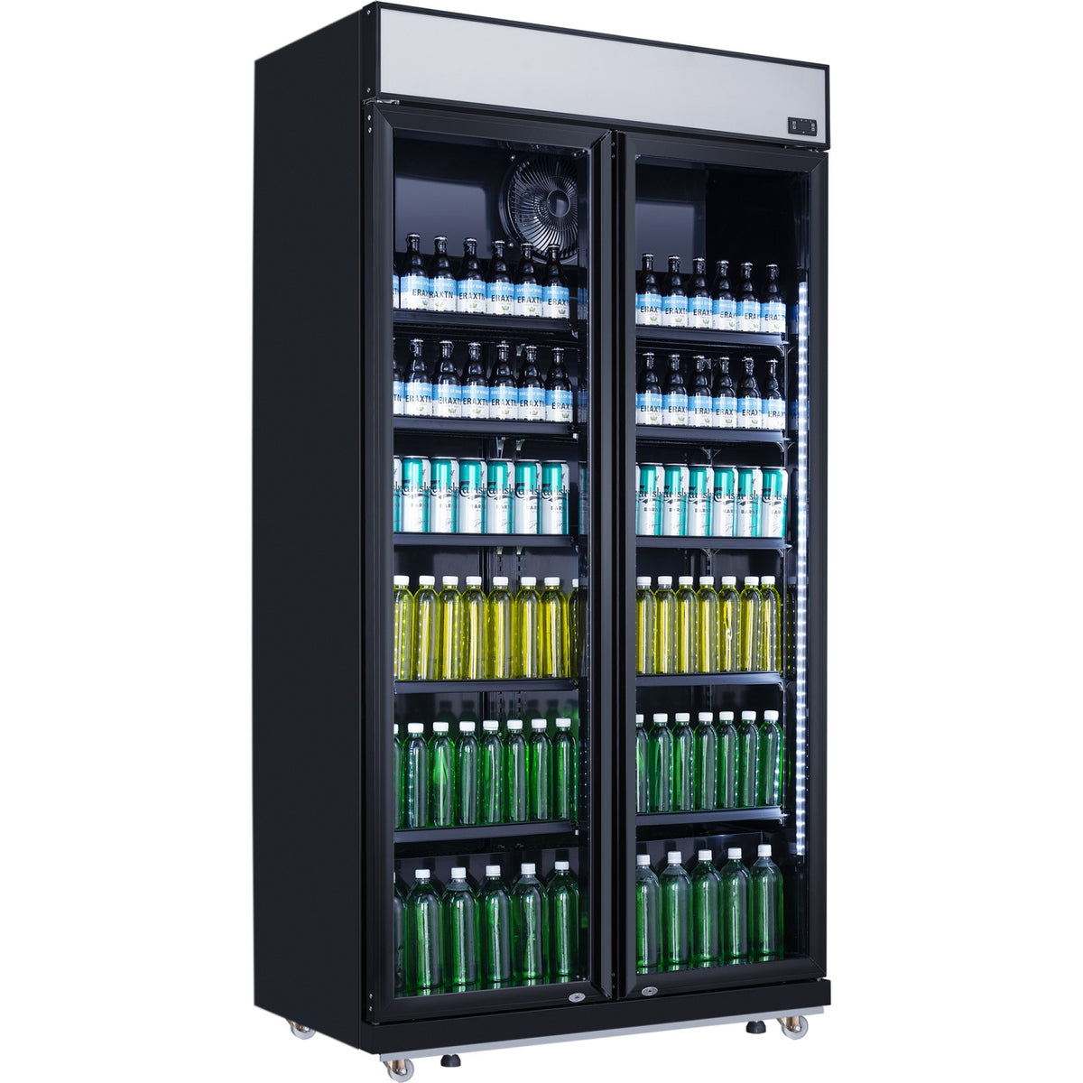 Commercial Bottle cooler Upright 773 litres Fan cooling Twin hinged doors Black Canopy Light - LG805BBLACK