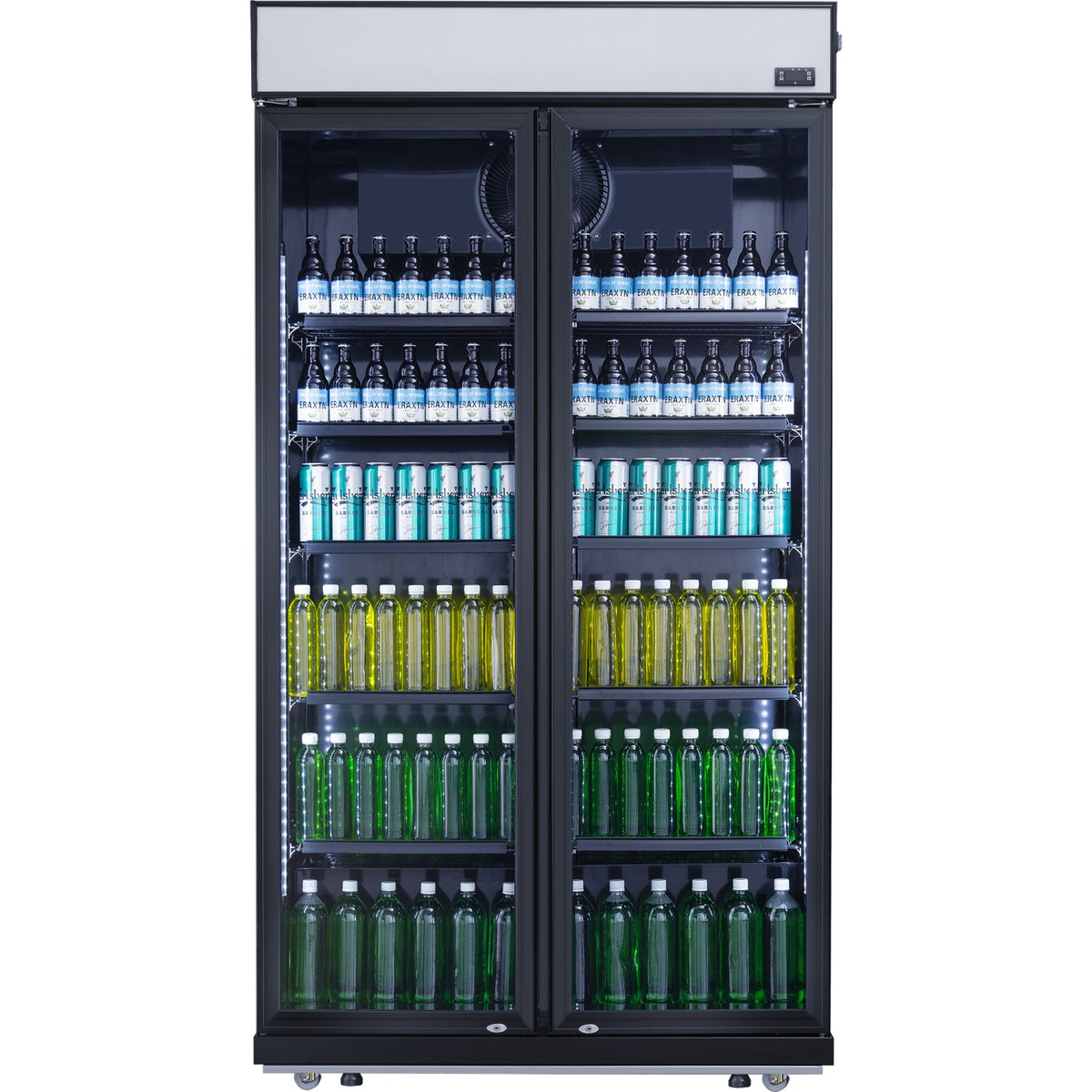 Commercial Bottle cooler Upright 773 litres Fan cooling Twin hinged doors Black Canopy Light - LG805BBLACK