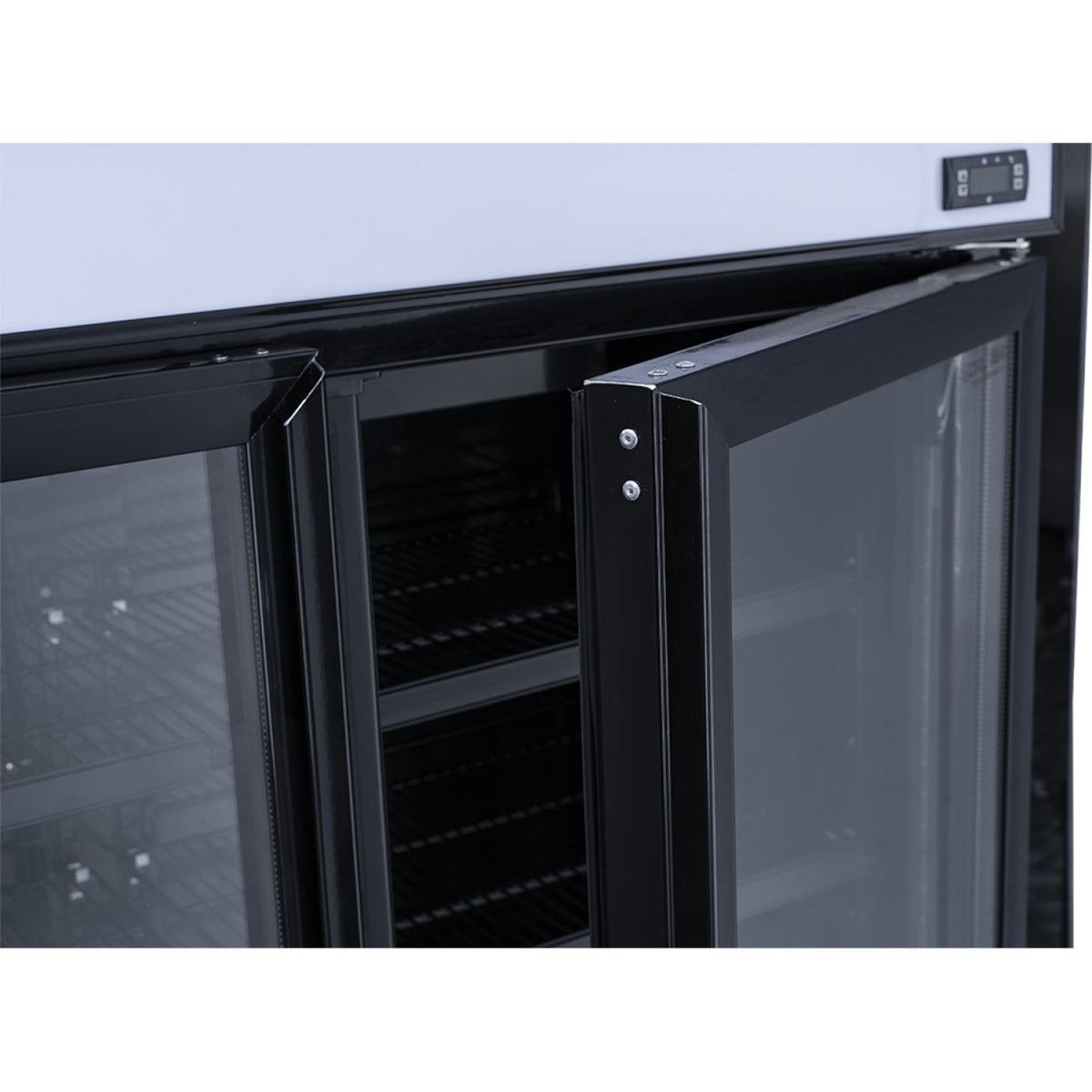 Commercial Bottle cooler Upright 773 litres Fan cooling Twin hinged doors Black Canopy Light - LG805BBLACK