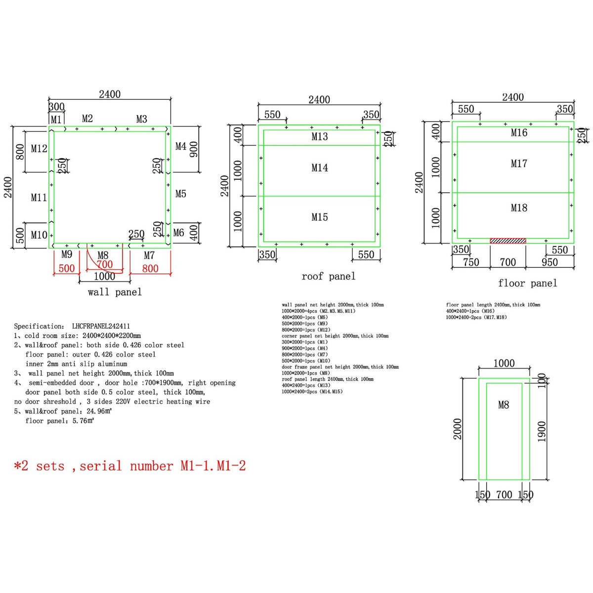 Cold Room with Cooling Unit 2400×2400×2200mm - NNKIT2424