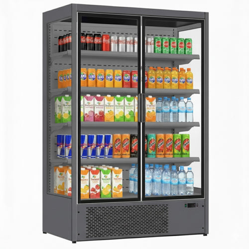 1196L Double Glass Door Multideck Upright Display Fridge – 1330 × 720 × 2030 mm Grey - LKL206