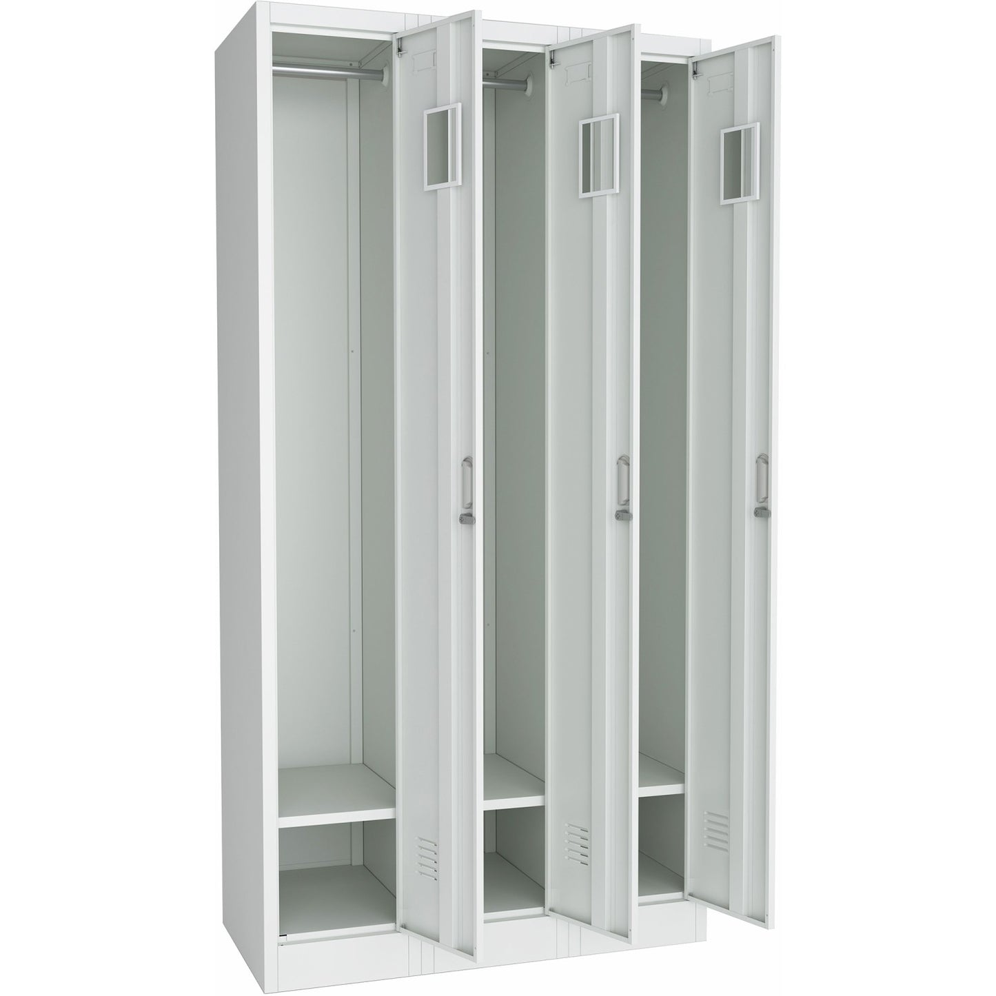 Commercial Grey Three Door Locker with Clothes Hanger, Fixed Shelf and Mirror 900x450x1800mm - LOCKER3TW