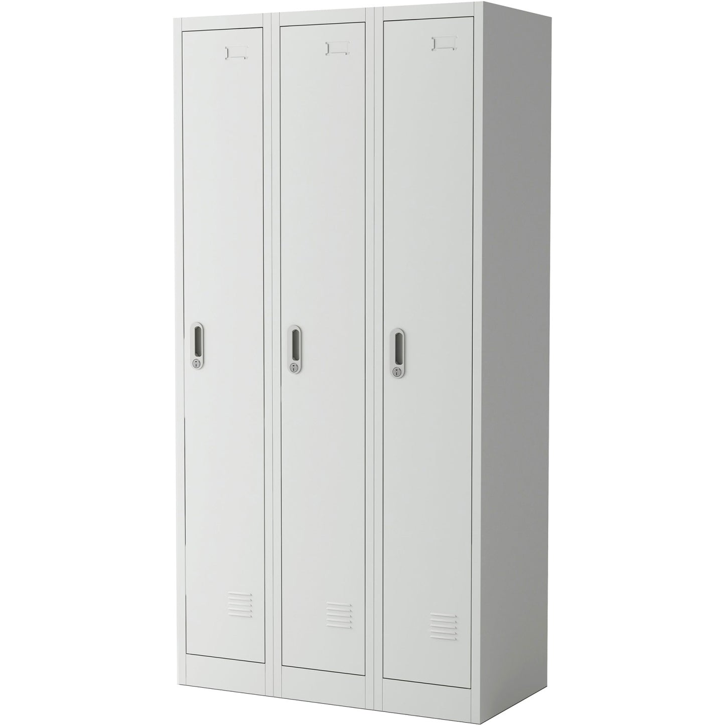 Commercial Grey Three Door Locker with Clothes Hanger, Fixed Shelf and Mirror 900x450x1800mm - LOCKER3TW