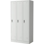 Commercial Grey Three Door Locker with Clothes Hanger, Fixed Shelf and Mirror 900x450x1800mm - LOCKER3TW