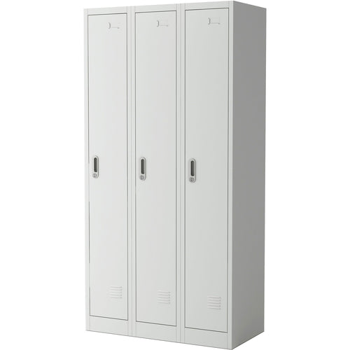 Commercial Grey Three Door Locker with Clothes Hanger, Fixed Shelf and Mirror 900x450x1800mm - LOCKER3TW