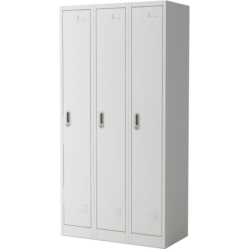 Commercial Grey Three Door Locker with Clothes Hanger, Fixed Shelf and Mirror 900x450x1800mm - LOCKER3TW