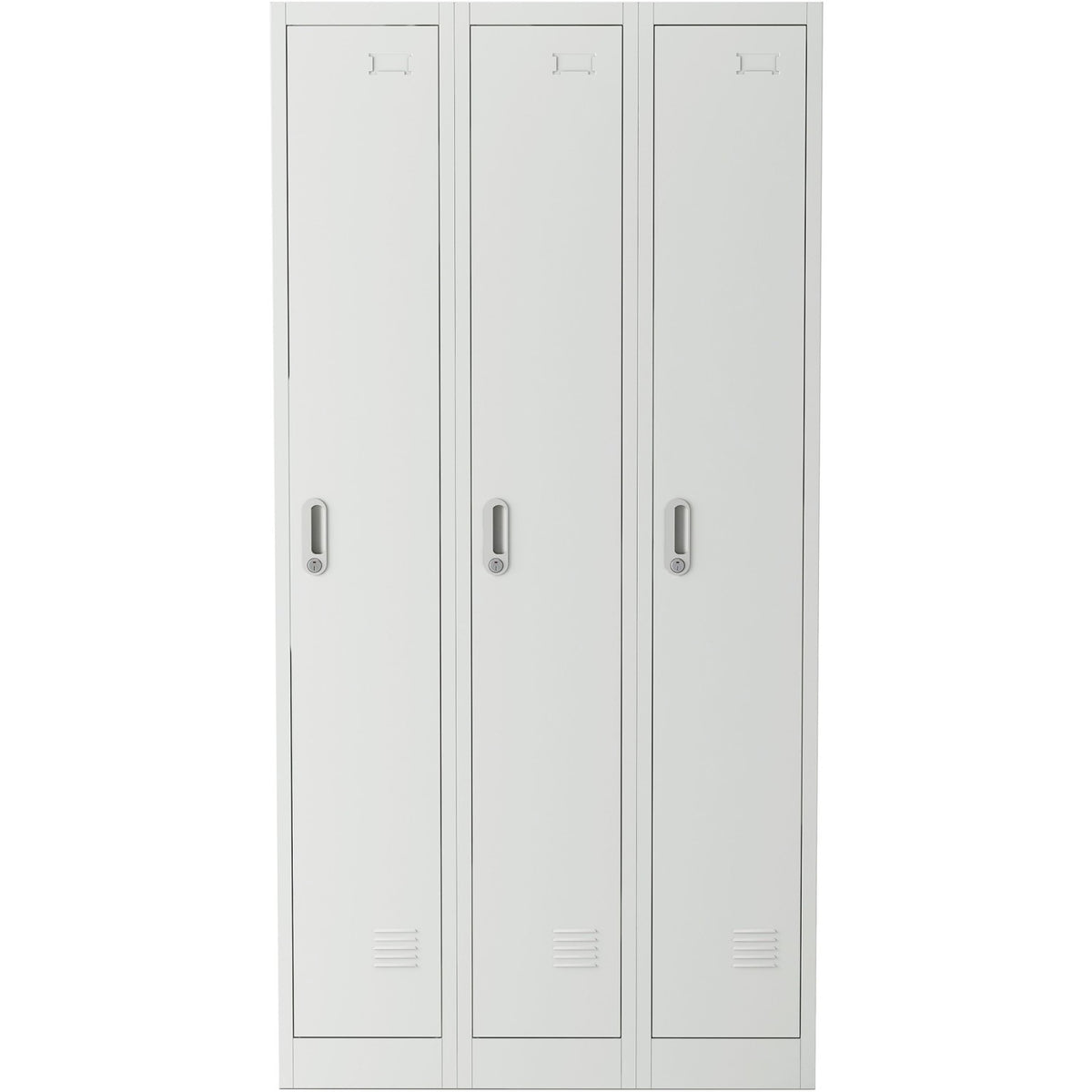 Commercial Grey Three Door Locker with Clothes Hanger, Fixed Shelf and Mirror 900x450x1800mm - LOCKER3TW