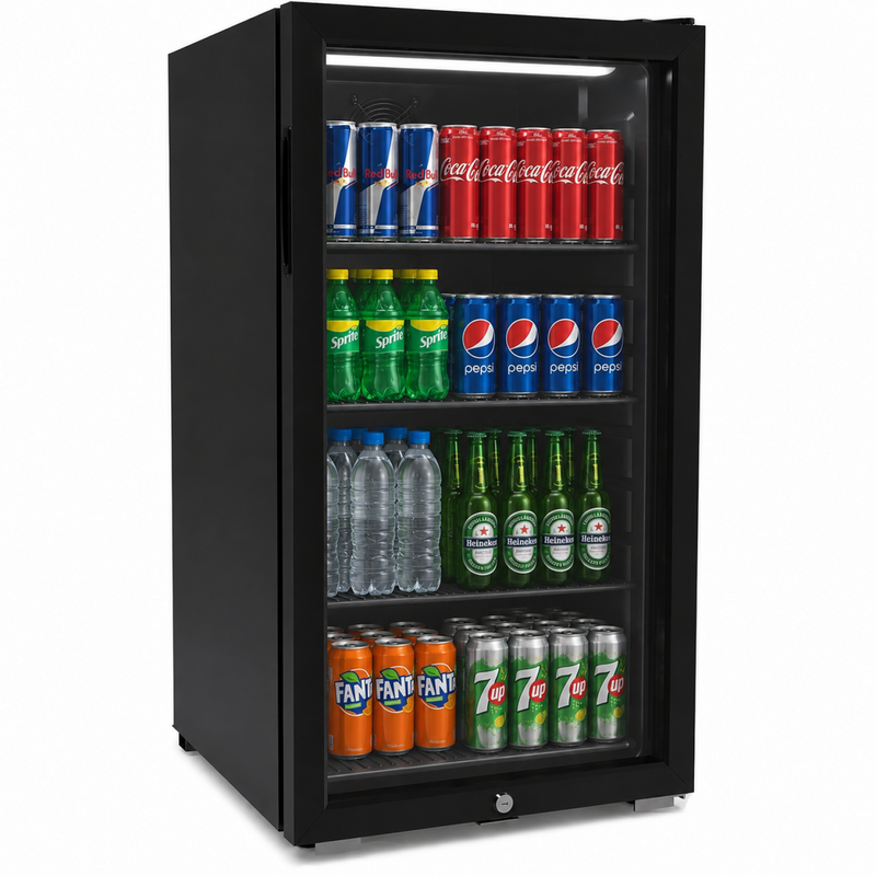 92L Commercial Display Fridge with Glass Door & LED Lighting – Black Bottle Cooler Beer Fridge – LSC92YL - LSC92YL