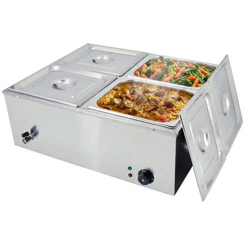 Commercial Stainless Steel Bain Marie with 4 × 1/2 GN Pans and Lids 710×568×280mm - M1222
